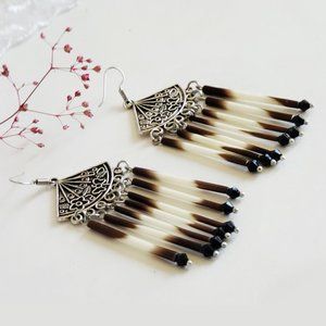 Fan Shaped Earrings with Dangle Natural Porcupine